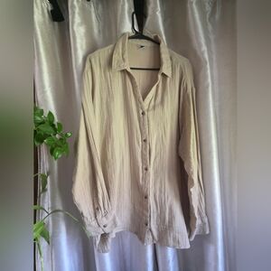 Old Navy Womens Light Beige Casual Button-Down Shirt